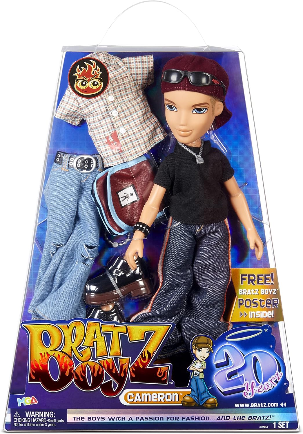 Bratz 20 Yearz Special Anniversary Edition Original Boy Fashion Doll Cameron with Accessories and Holographic Poster